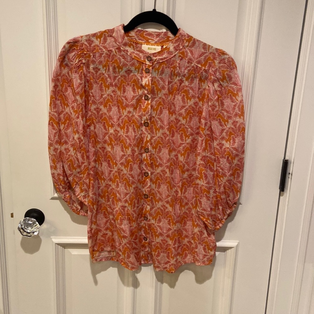 Anthropologie Printed 3/4 Tiger Blouse